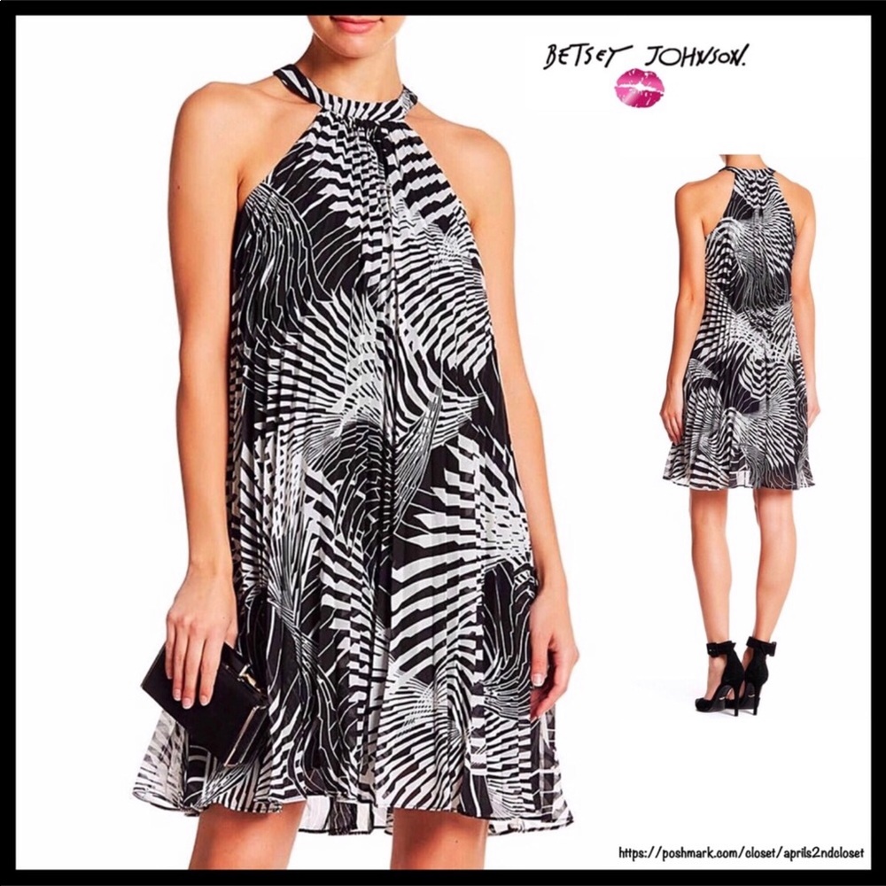 BETSEY JOHNSON PLEATED CHIFFON SLIP PRINT DRESS - Picture 8 of 8